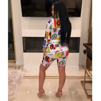 ANJAMANOR Fashion Print Sexy Two Piece Set Blazer Shorts Matching Sets Women Pant Suits Business Casual Outfits D29-AF24
